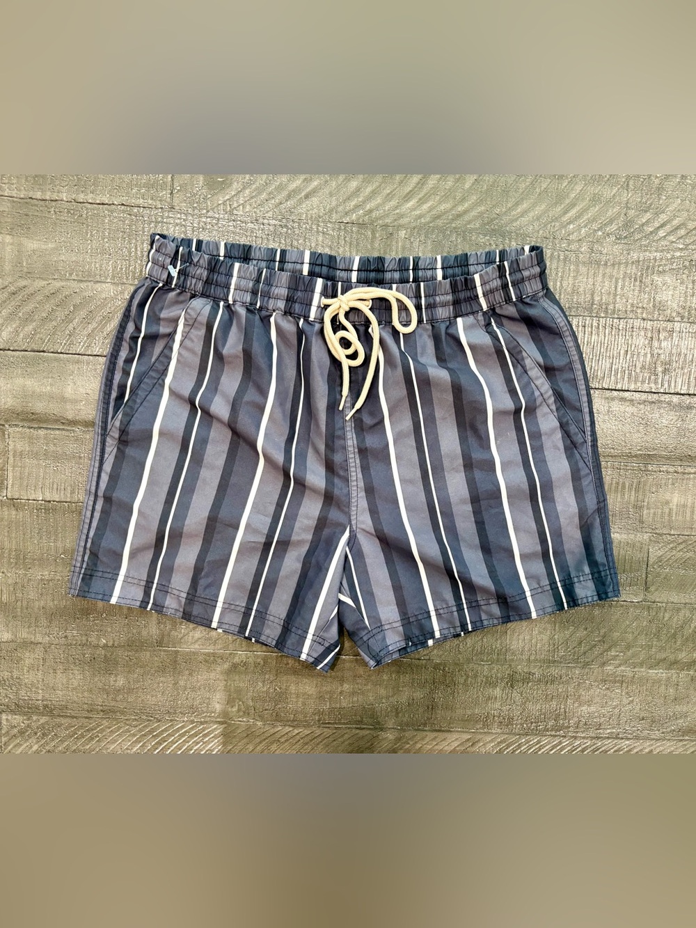 South Beach Men's Navy Stripe Swim Trunks with Drawstring